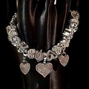 Elegant Silver Heart Charm Bracelet